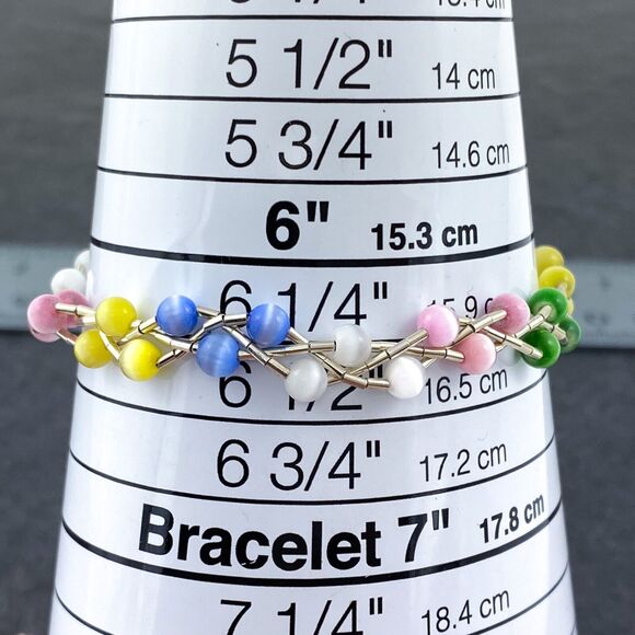 Braided Multi color Cat's Eye Bracelet | Sterling Liquid Silver 925 | 6.75" - Picture 4 of 5